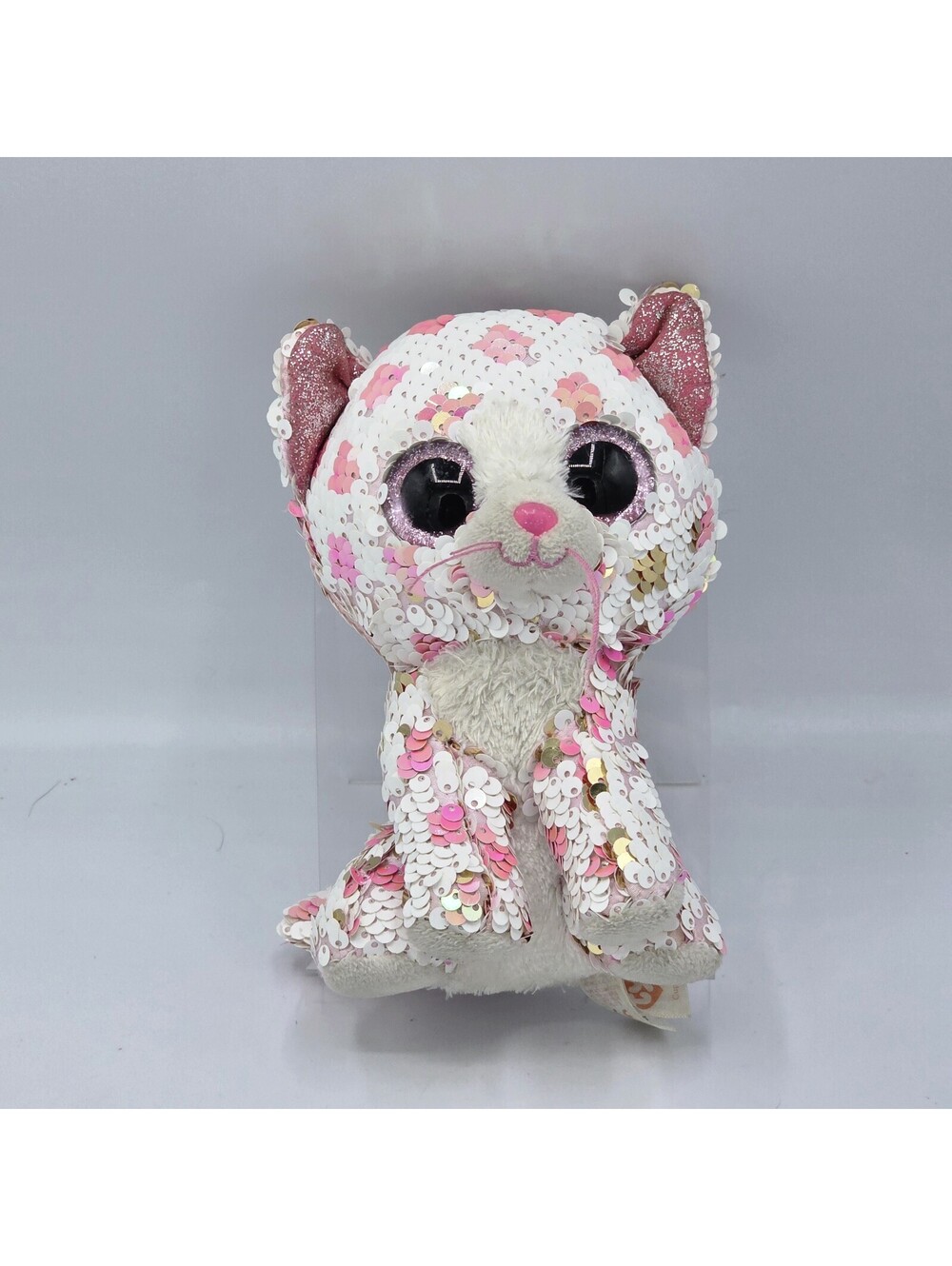 Ty Flippables Cupid the Cat Pink White Reversible Sequin Heart Plush 6 inch